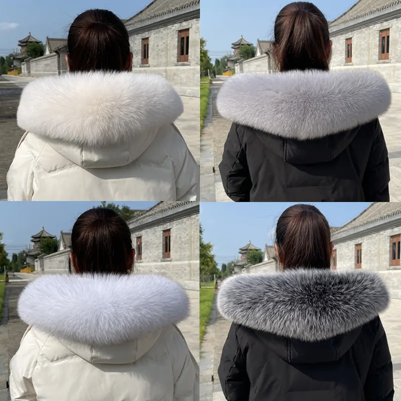 

Oversized Fox Fur Collar Female Winter Down Coat Hat Collar Raccoon Fur Scarf Women Shawl Ladies Luxury Brand Scarfs