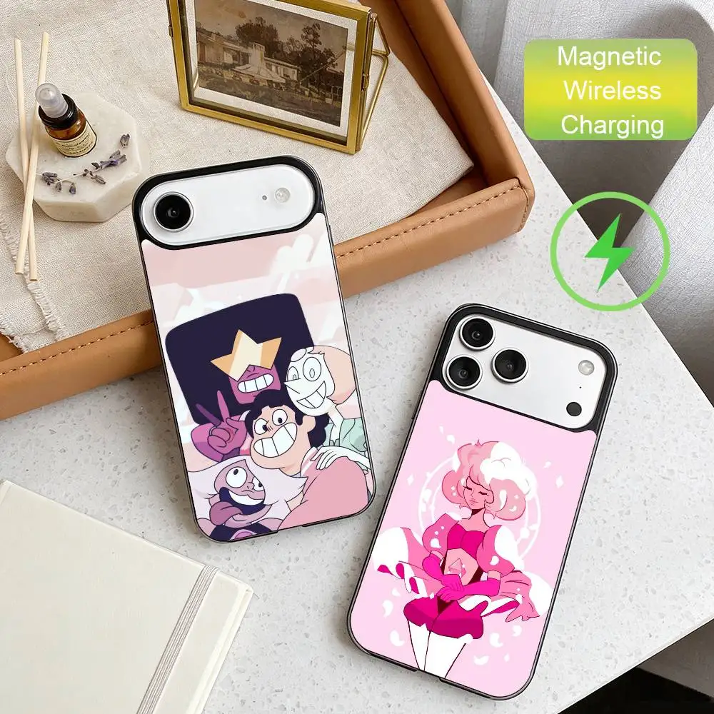 

S-Steven U-Universe Sweet Friendship Phone Case For iPhone17,16,15,14,13,12,Wireless charging protective case soft cover