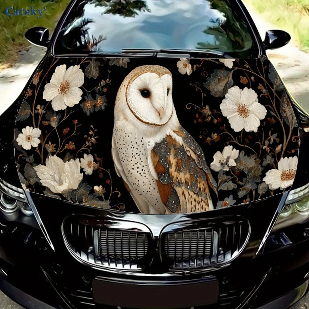 Vintage Owl and Flower print,car hood stickers,PVC waterproof Self adhesive car hood sticker,car hood decoration protection stic