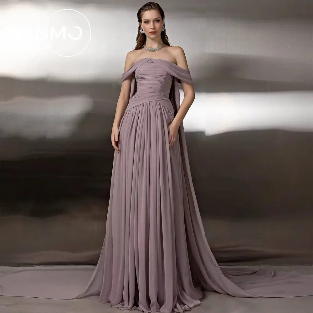 

Ranmo 2026 Arabic Evening Dress Off Shoulder Customized Chiffon Pleats Floor Length A-Line Prom Wedding Party Gown New Dress