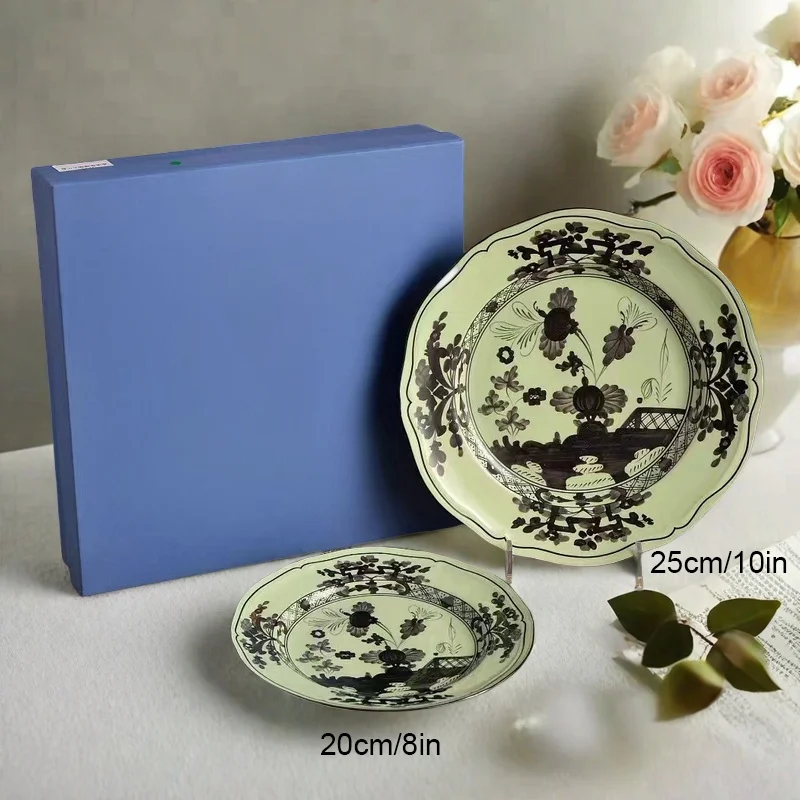 High-end Oosterse Serie Koffiekop en Schotel Keramische Mok Roze Geel Blauw Groen Bedrukte Borden Theekop Set Geschenkdoos Souvenir