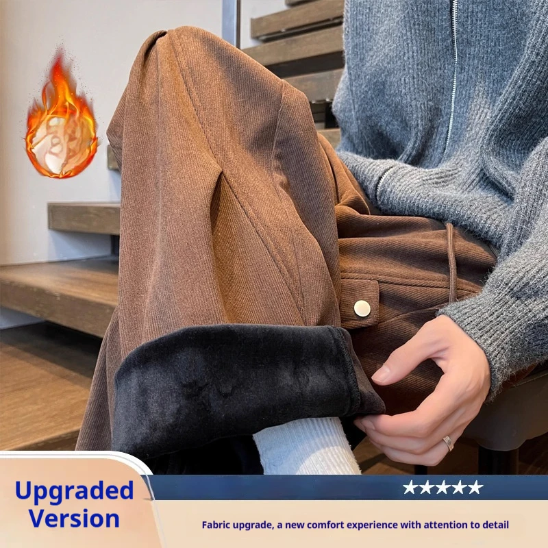 

Men's Corduroy Cargo Pants Winter Fleece Lined Wide Leg Joggers Casual Trousers Streetwear Hip Hop Heavy Duty Work Pants Fashion
