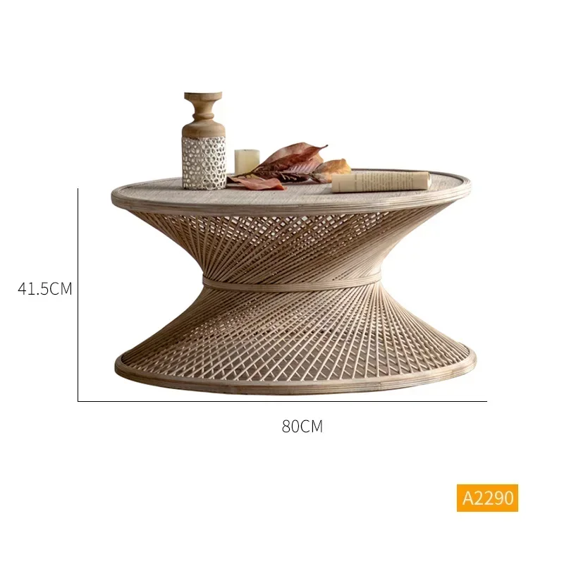 B & B, hotel living room, rattan-woven coffee table, balcony bamboo and rattan round table, literary reception tea table