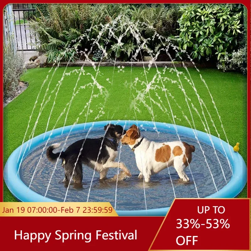 170*170cm Summer Pet Swimming Pool Inflatable Water Sprinkler Pad Play Cooling Mat Outdoor Interactive Fountain Toy for Dogs