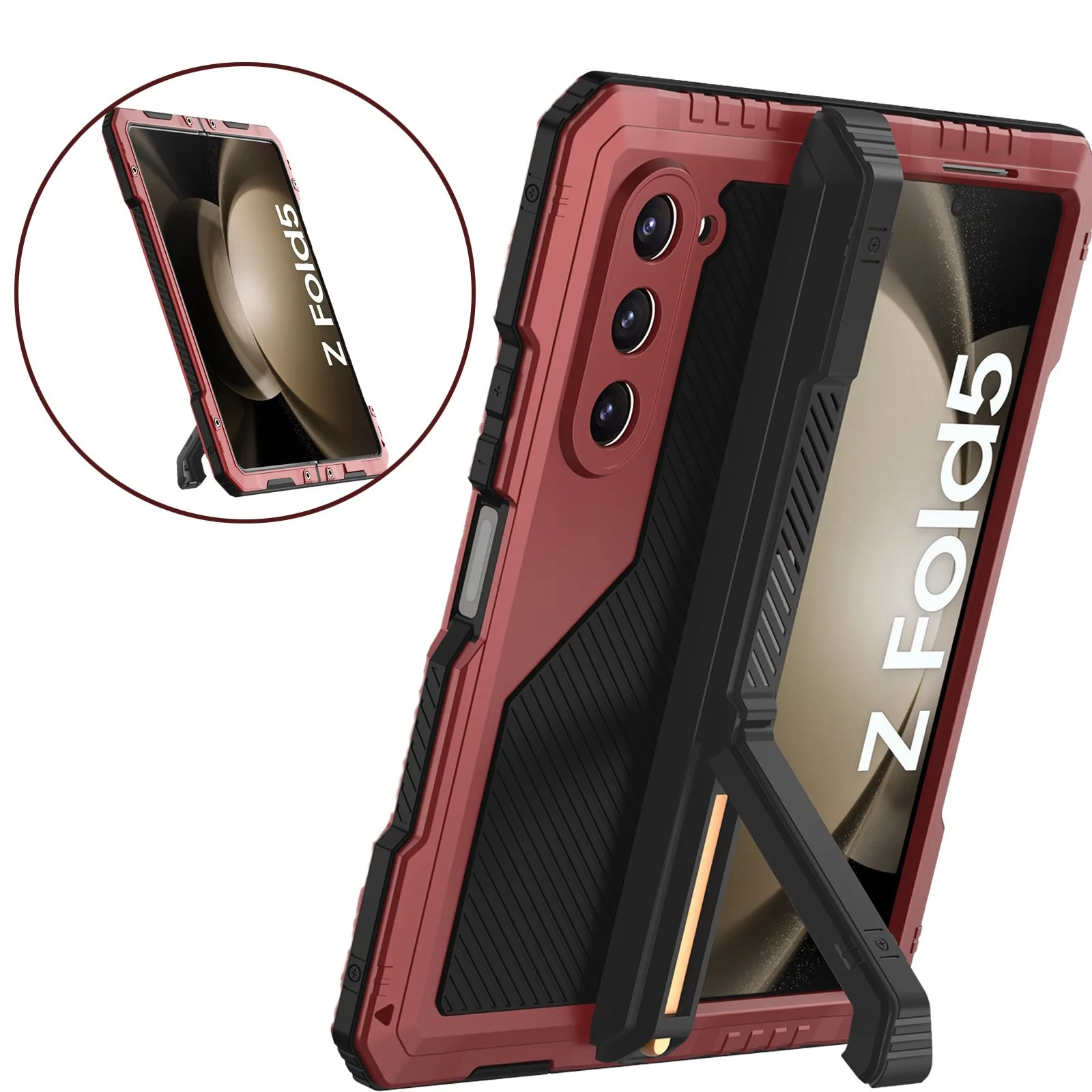 

For Samsung Galaxy Z Fold7 4 5 6 5G Phone Case shockproof Aluminum Metal Bumper Hard Armor Case Kickstand Cover protection funda