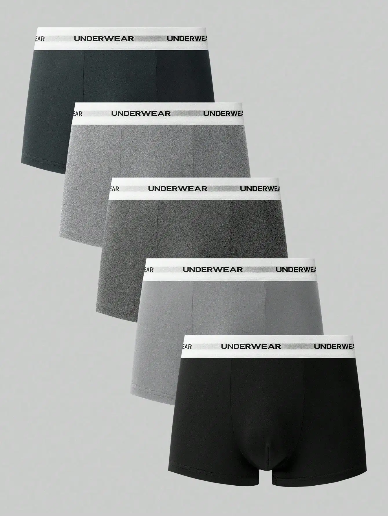 

5pcs Mens Solid Color Boxer Briefs With Letter Waistband