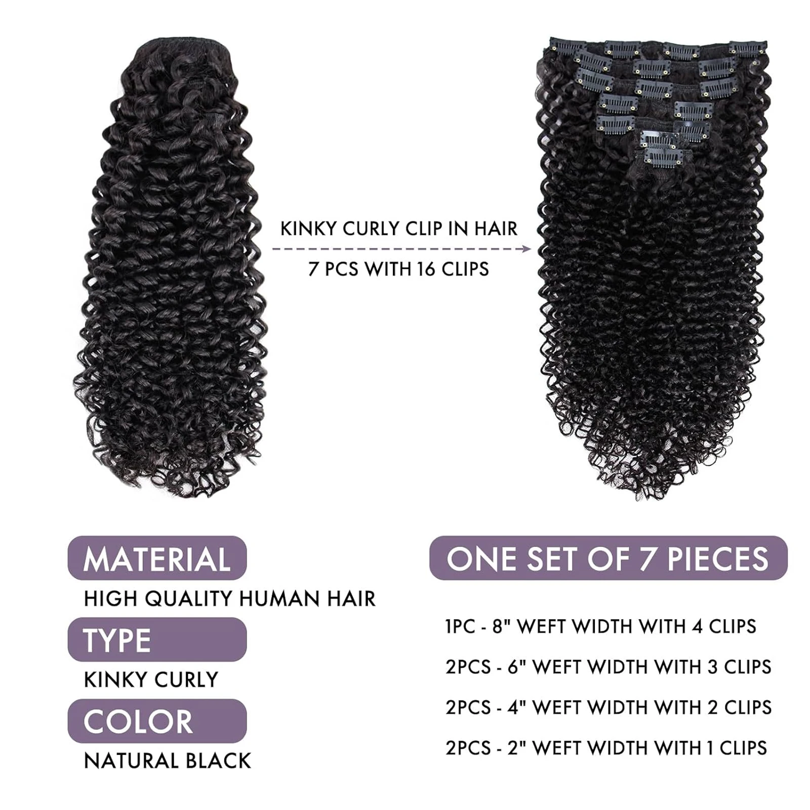 Kinky Curly คลิปในส่วนขยาย 3C 4A 100% บราซิล Remy Human Hair คลิปที่มองไม่เห็นและหนังศีรษะธรรมชาติสีดํา 7 ชิ้น