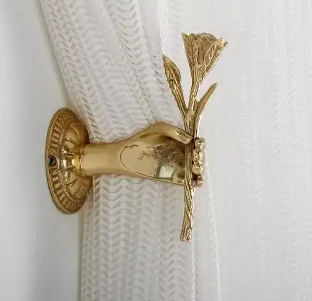 Holding Rose Copper Curtain Hooks Golden Brass Wall Hook Holder Coat Hook Towel Rack Curtain Tieback Home Room Accessories