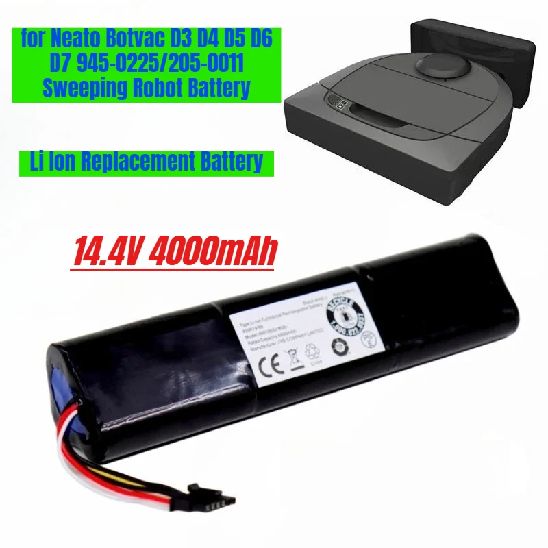 

14.4V 4000mAh Li Ion Replacement Battery for Neato Botvac D3 D4 D5 D6 D7 945-0225/205-0011 Sweeping Robot