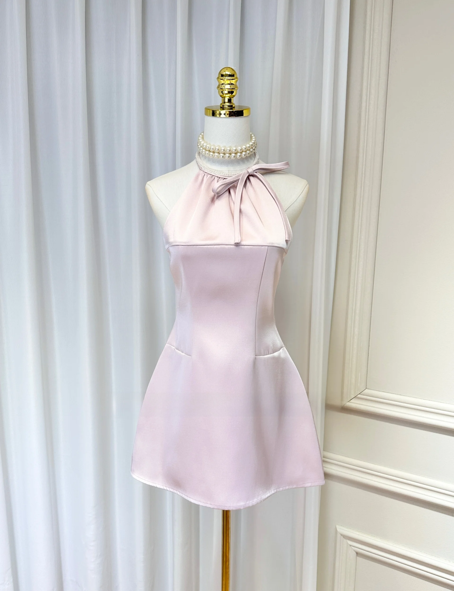 

Ele Princ Sle Beaded Nelace Knot Slimming Waist A-Line Satin Dr Birthday Par Women's Summer Dr