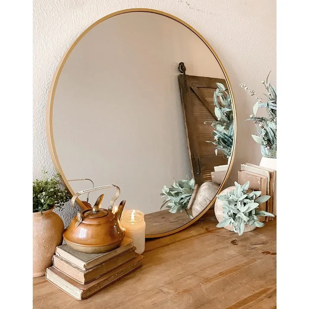 30 Inch Round Mirror, Gold Metal Frame Circle Mirror, Wall Mirror for Entryway, Bathroom, Vanity, Living Room Gold Circle Mirror