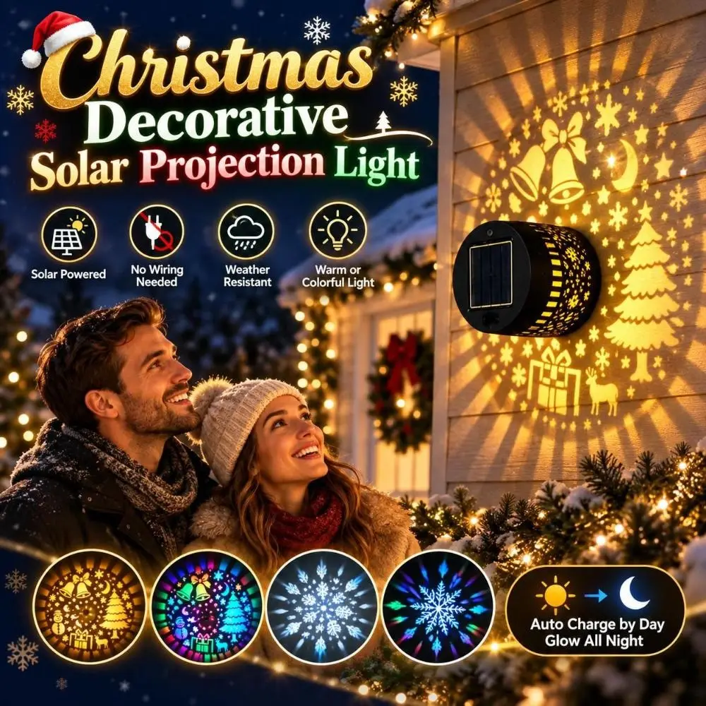 Solar Powered Christmas Decorative Wall Light Patterned Projection Multicolor Solar Projection Light Garden Lighting