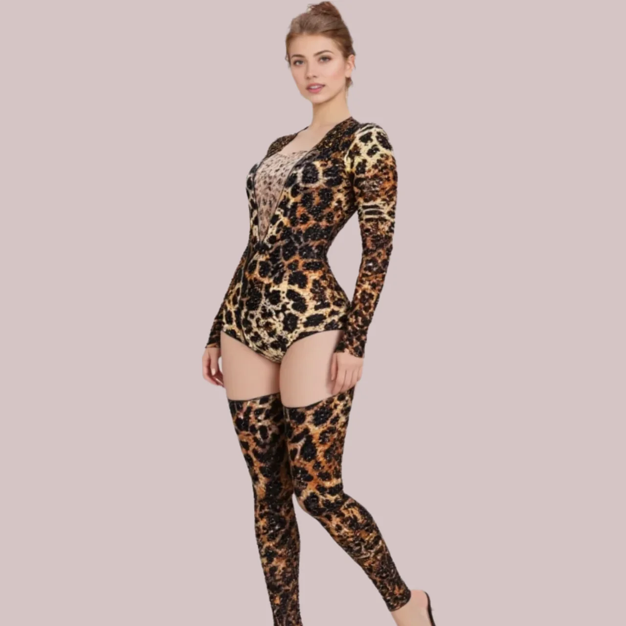 

gogSexy Sparkle Rhinestones Jumpsuit Leopard Print Sexy Nightclub Party Birthday Drag Queen Poledance Singer Stagedancer Clothin