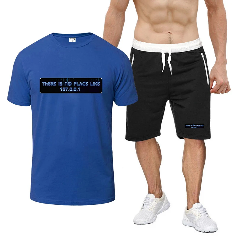 عنوان IP الرسم 2025 تي شيرت صيفي + طقم سراويل رياضية لا يوجد مكان مثل 127.0.0.1 بدلة رجالية جديدة ذات تسعة ألوان بأكمام قصيرة #3