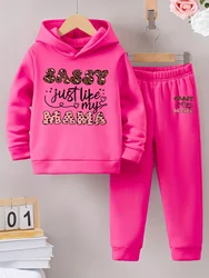 2sets Fashion exquisite girls Fall/Winter pattern printed with fleece warm lined hoodie and tracksuit pants