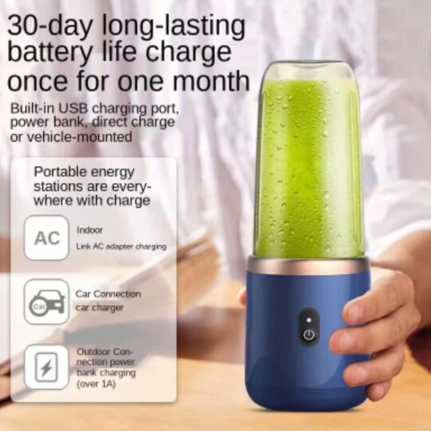 Портативный блендер с сильной режущей мощностью, мини-миксер для фруктового сока индивидуального размера на 14 унций с шестью лезвиями для смузи, свежего сока, ша