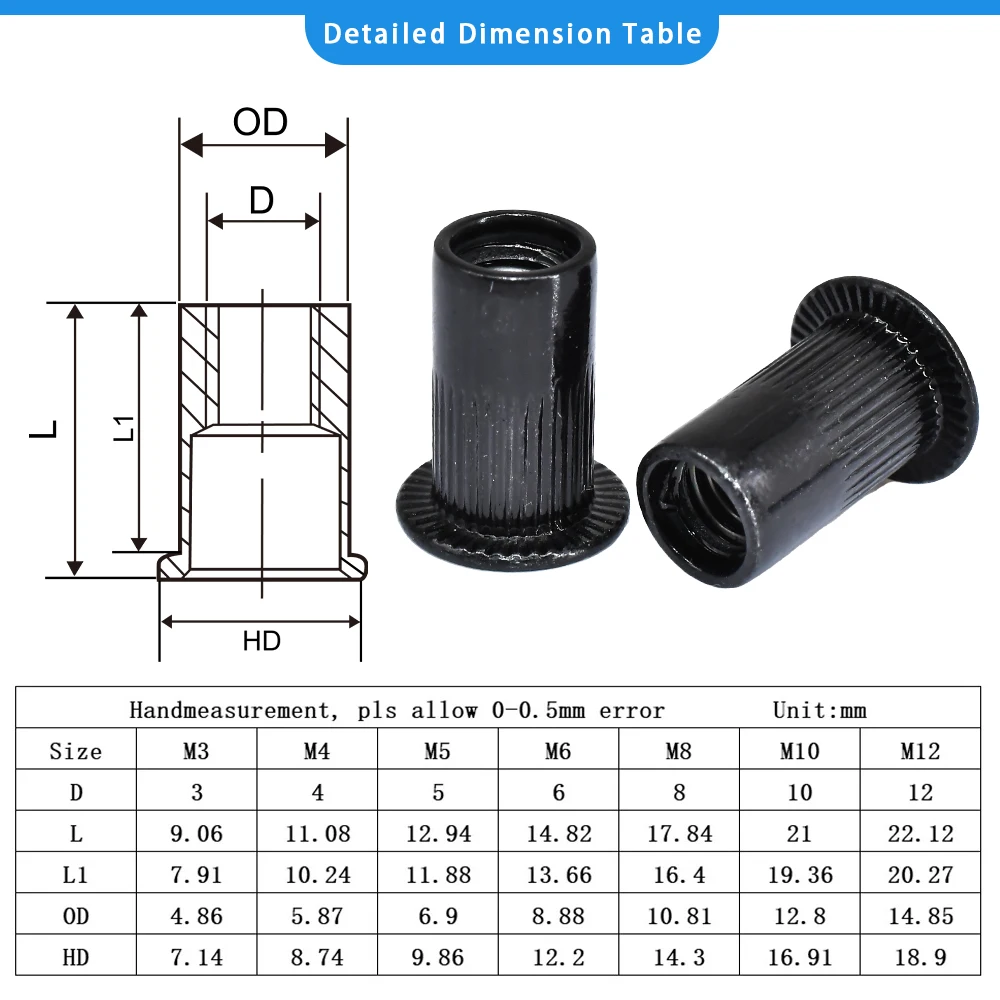 M3 M4 M5 M6 M8 M10 M12 Flat Head Rivets Nuts Metric Threaded Insert Nutsert Caps Rivnut Zinc Plated Carbon Steel Flange Nutserts