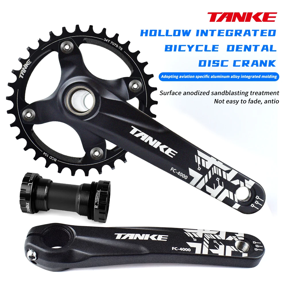 

TANKE Crankset 170MM Bicycle Chainring hollow integrated crankset 104 BCD Narrow Wide Bike MTB Crown Square Hole Sprocket crank