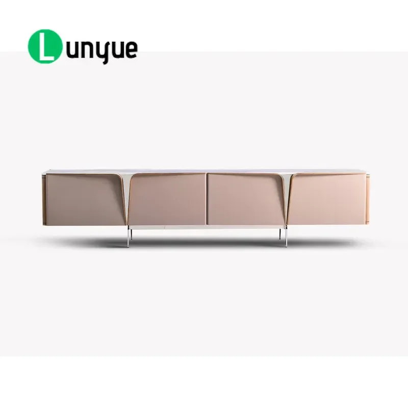 Luxury Modern Simple Marble Top Saddle Leather TV Cabinet Living Room Furniture Storage Console Table Home Decor
