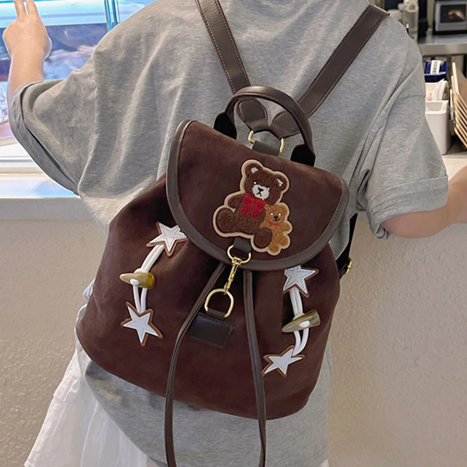 

Женский повседневный рюкзак в винтажном стиле из искусственной кожи с вышивкой в виде медведя, школьная сумка, рюкзак для путешествий, кемпинга и активного отдыха на природе