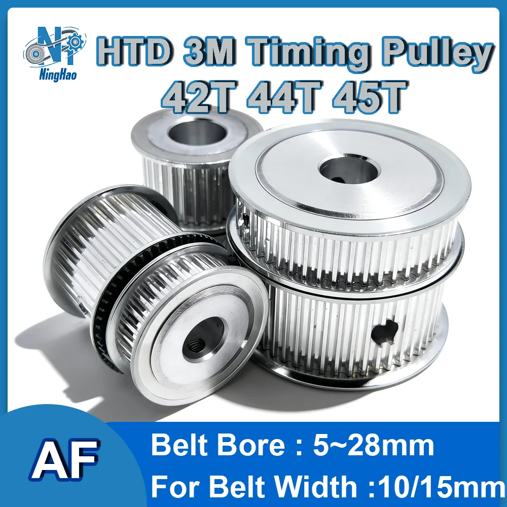 HTD 3M Pulley 42T 44T 45T Timing Pulley  Bore 5 ~ 28mm Belt Width 10mm 15mm 3M 42/44/45Teeth AF Pulley HTD3M Synchronous Wheel