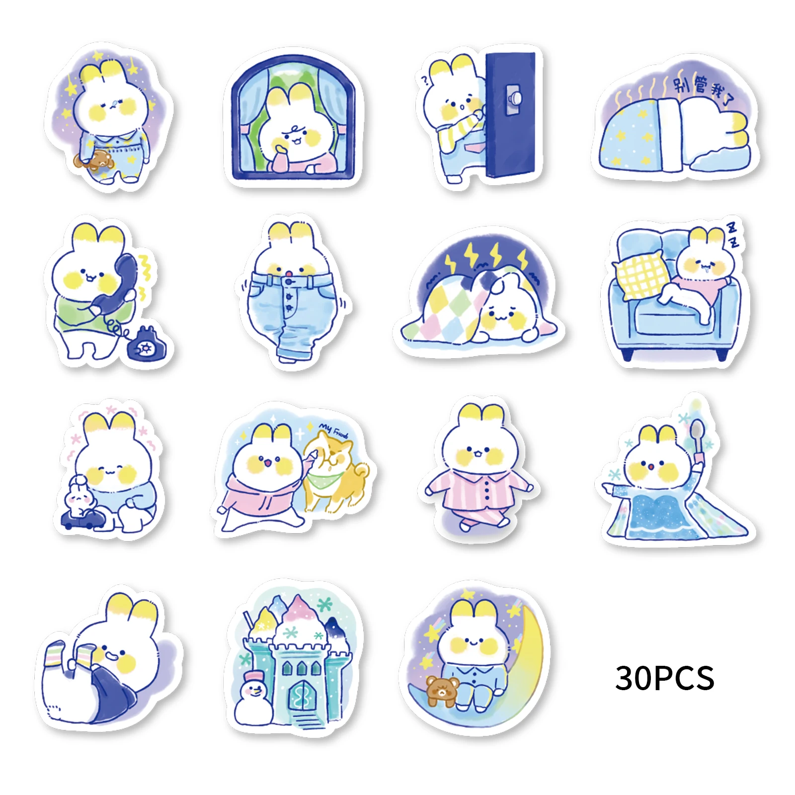 30pcs Cute Bunny Cartoon Graffiti Stickers Decorate Notebook Suitcase Motorcycle Classic Toy Scrapbook Waterproof PVC Decals