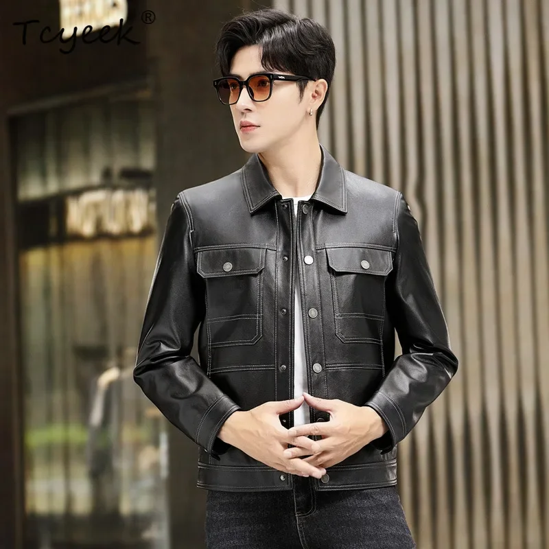 TcyeekReal Leather Jacket Men Top Layer Cowhide Leather Coat  Men's Motocycle Jackets Winter Autumn Clothes Jaqueta Couro 2025