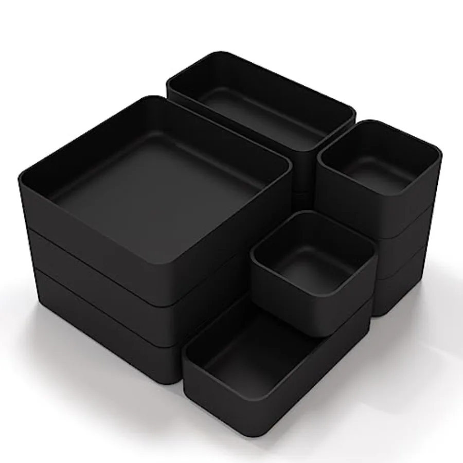 

Набор из 11 штабелируемых органайзеров для ящиков: многофункциональные лотки для хранения на рабочем столе и туалетном столике, контейнеры для косметики и канцелярских принадлежностей