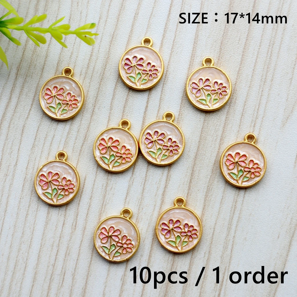 

10pcs Double-Sided Flower Design 17*14mm Golden-Toned Alloy Enamel Charms DIY Jewelry Making Necklace Bracelet Craft Supplies