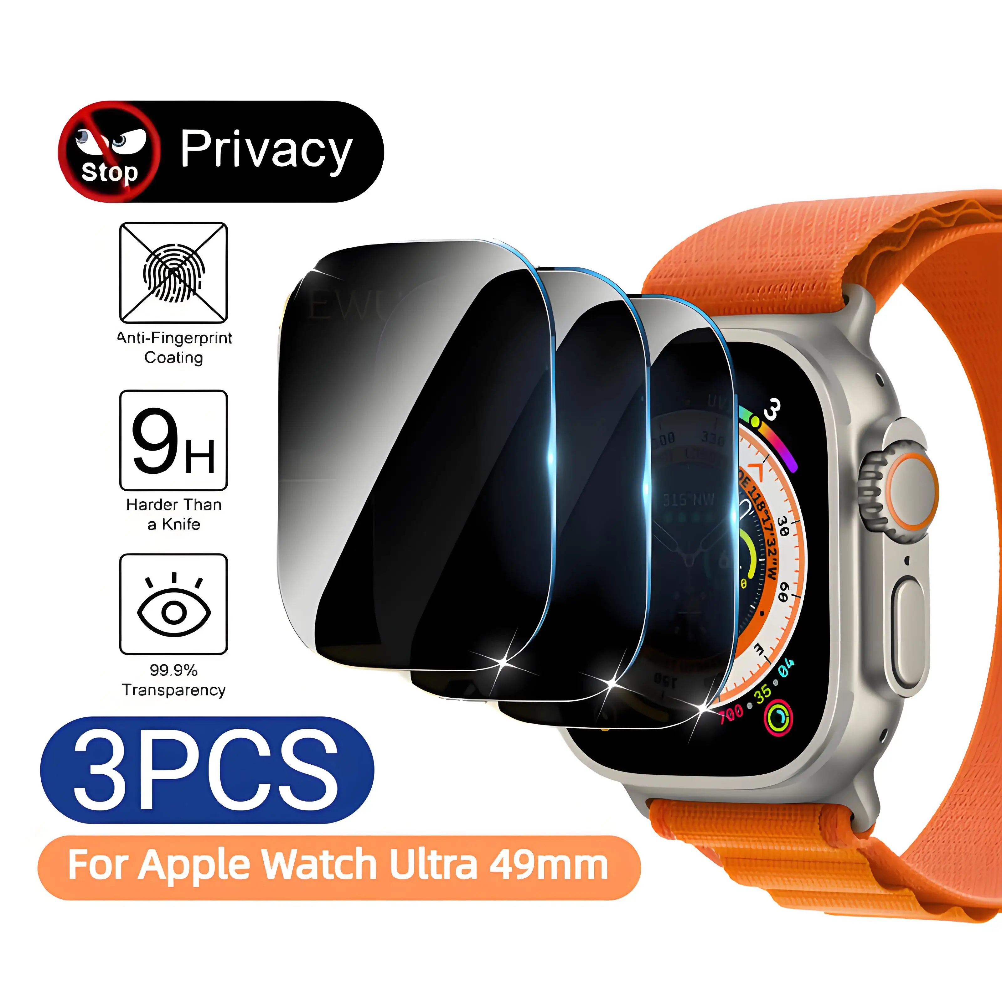 

3PCS Privacy Protection Smartwatch Tempered Glass Films For Apple Watch Ultra 3/2/1 49mm