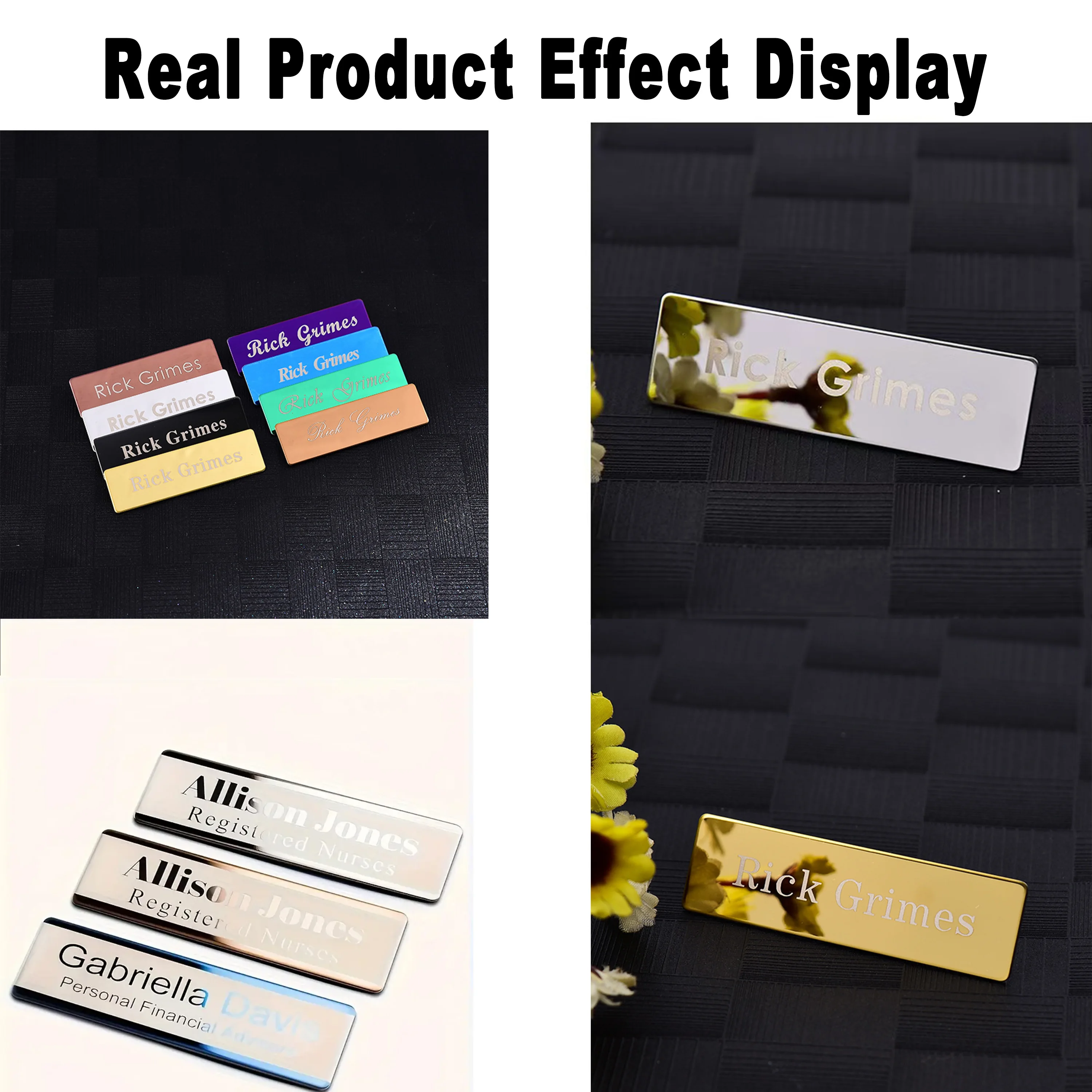 Stainless Steel Custom Name Tag with Pin Clip - Engraved Personalized Work Badge Business Identification Metal ID Name Plate