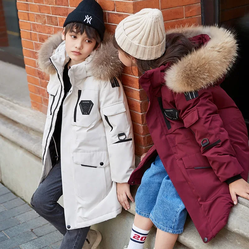 -25°C  Winter New Korean Version of Men's Thick White Duck Down Jacket Boys CuHK Children's Tide Coat Top 120-170cm