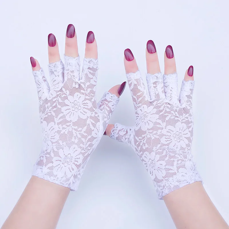 Black Fingerless Sexy Lace Gloves Women Sun Protection Gloves Women Driving Mittens For Bride Ladies Half Finger Fishnet Gloves