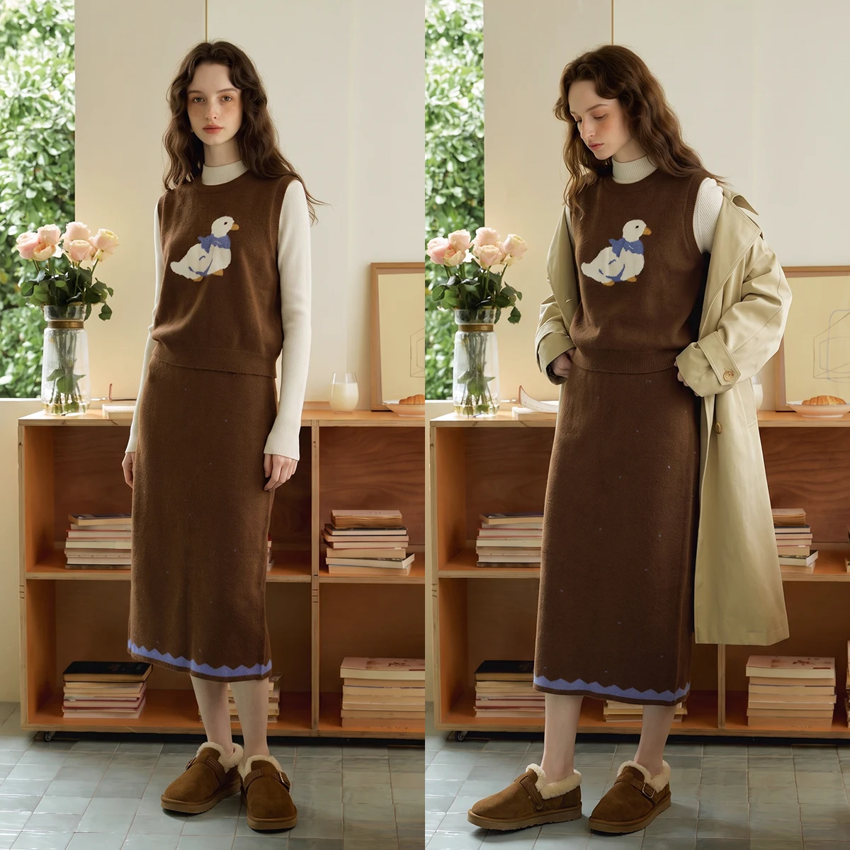 Lrain Women's Matching Sets Maillard Vest Dress Set Embroidered Knit Midi Skirt 2026 Fall Winter Daily Casual Outfit O58QE010393
