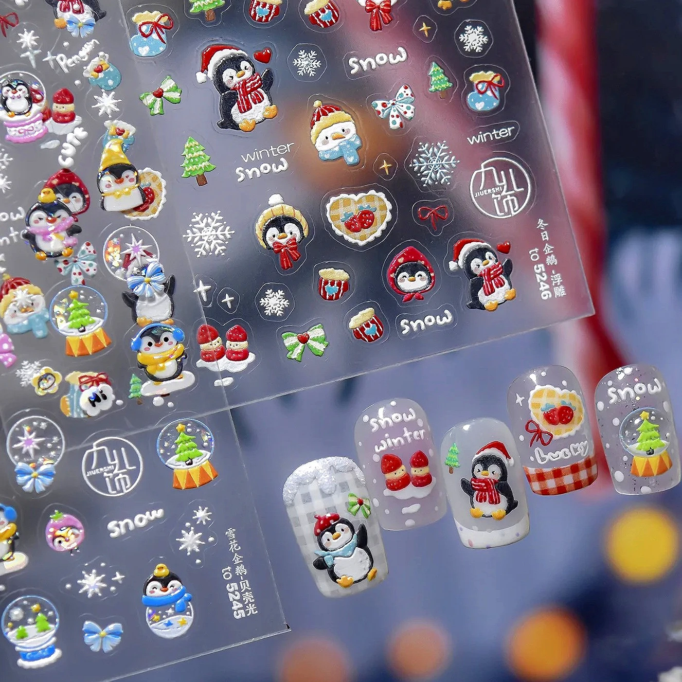 

Penguin Christmas Tree Winter Snowflakes Snowman Santa Claus Heart Bowknot Glove Crystal Ball Elk Bear Nail Art Stickers Decals