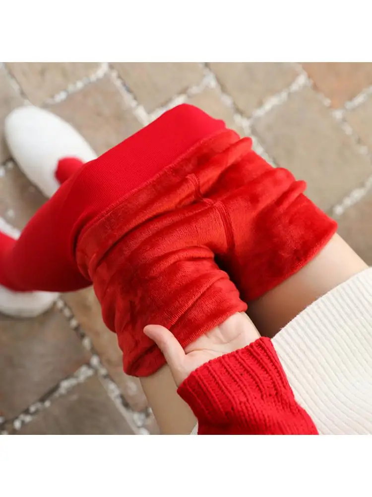 

160g 300g New Design Bright Women Red Leggings Wedding Autumn Winter Plush Thickened Pantyhose Wear Benmingnian Warm Pants