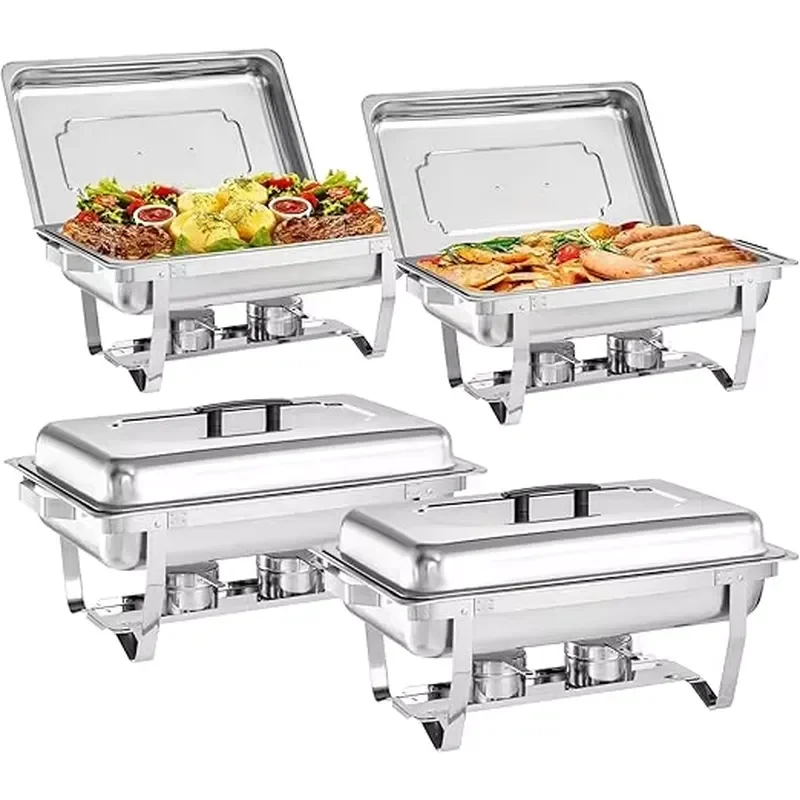 Stainless Steel Buffet Warmer Set with Folding Stand Insulation Plate for Catering Banquet Food Service Four Piece Kit