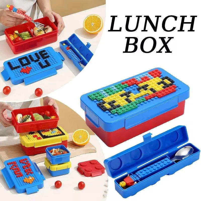 Gebäude Block Lunch Box Farbe Bausteine Spleißen Versiegelt Lunch Box Obst Salat Bento Box Lebensmittel Lagerung Container VIE LENTE