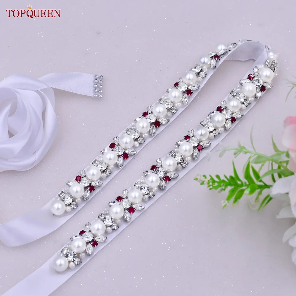 TOPQUEEN Red Rhinestones Bridal Belt Woman Wedding Evening Dress Accessories Female Moroccan Fashion Applique Sash Elegant S92