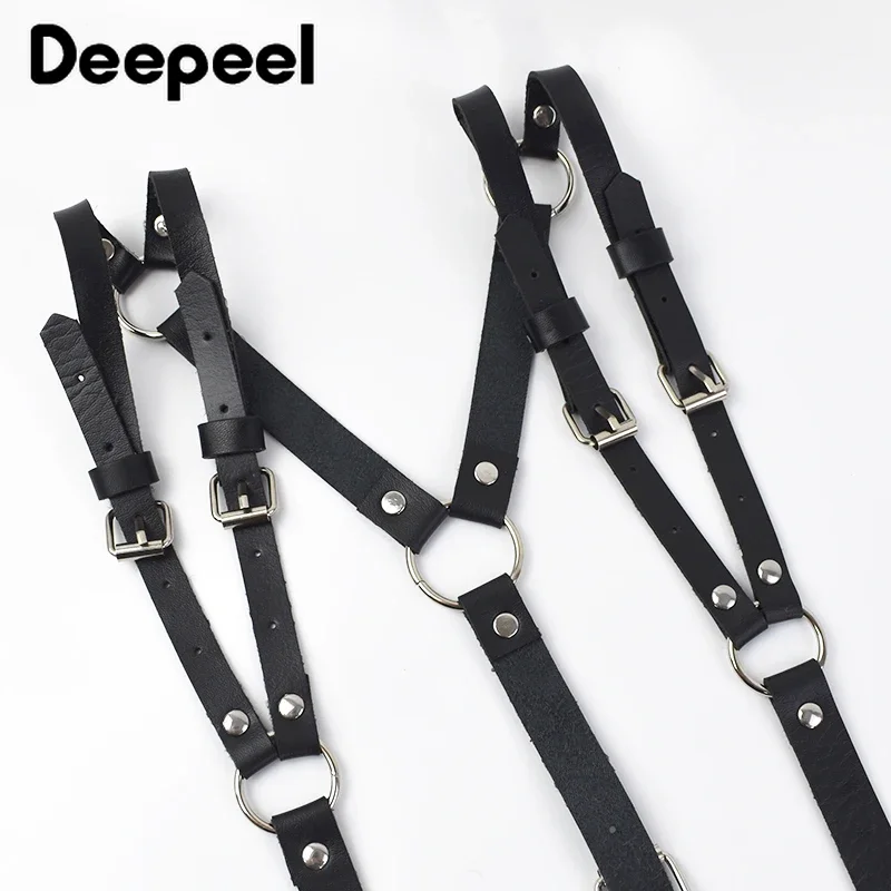 Deepeel Adult Men Suspenders Goth Faux Leather 3 Clips Hook Adjust Strap Braces for Male Jeans Punk Party Harness Belt Jockstrap