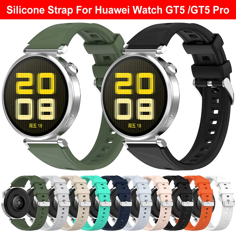 Silicone Strap Sweatproof Soft Sport Watch Bands Replacement Watch Strap Bracelet for Huawei Watch GT5 41mm/GT5 Pro 42MM