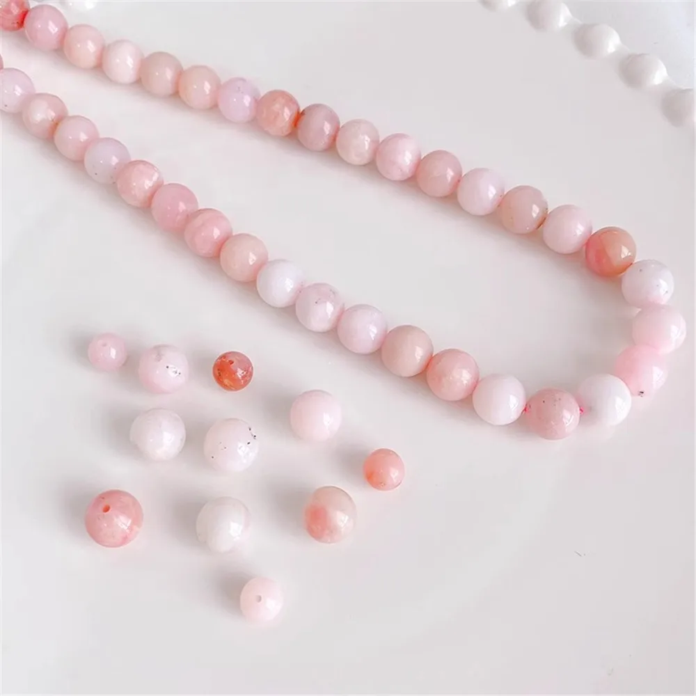 Natural Pink Opal Loose Beads Beads Crystal Material DIY Handmade Beaded Bracelet Necklace Jewelry Material Accessories L386