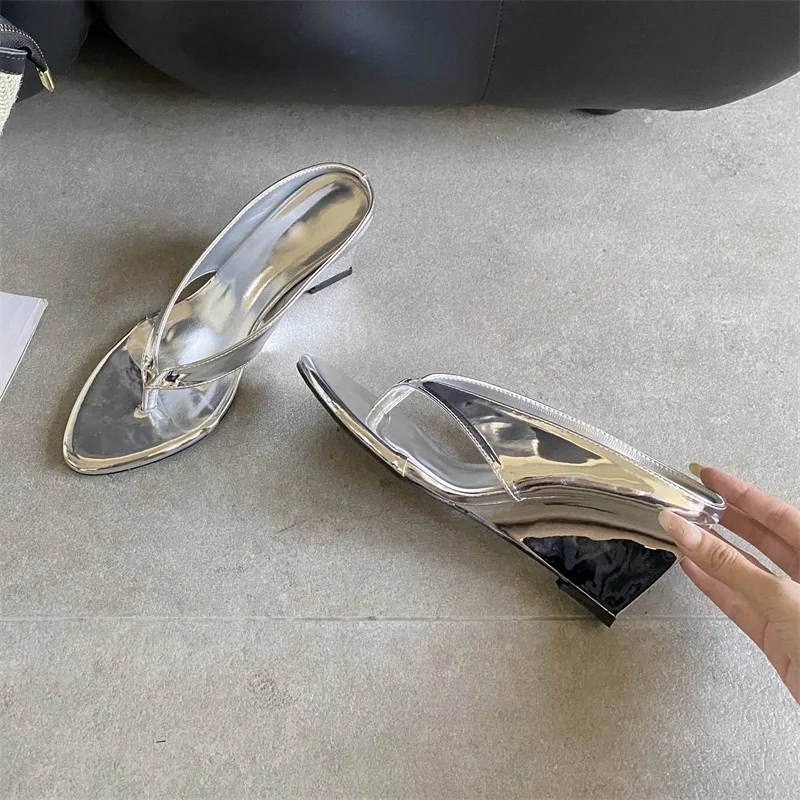 

Eilyken 2026 Summer Clip Toe Shallow Woman Slippers Fashion Wedges High Heels Party Slide Shoes Concise Flip Flops Pumps