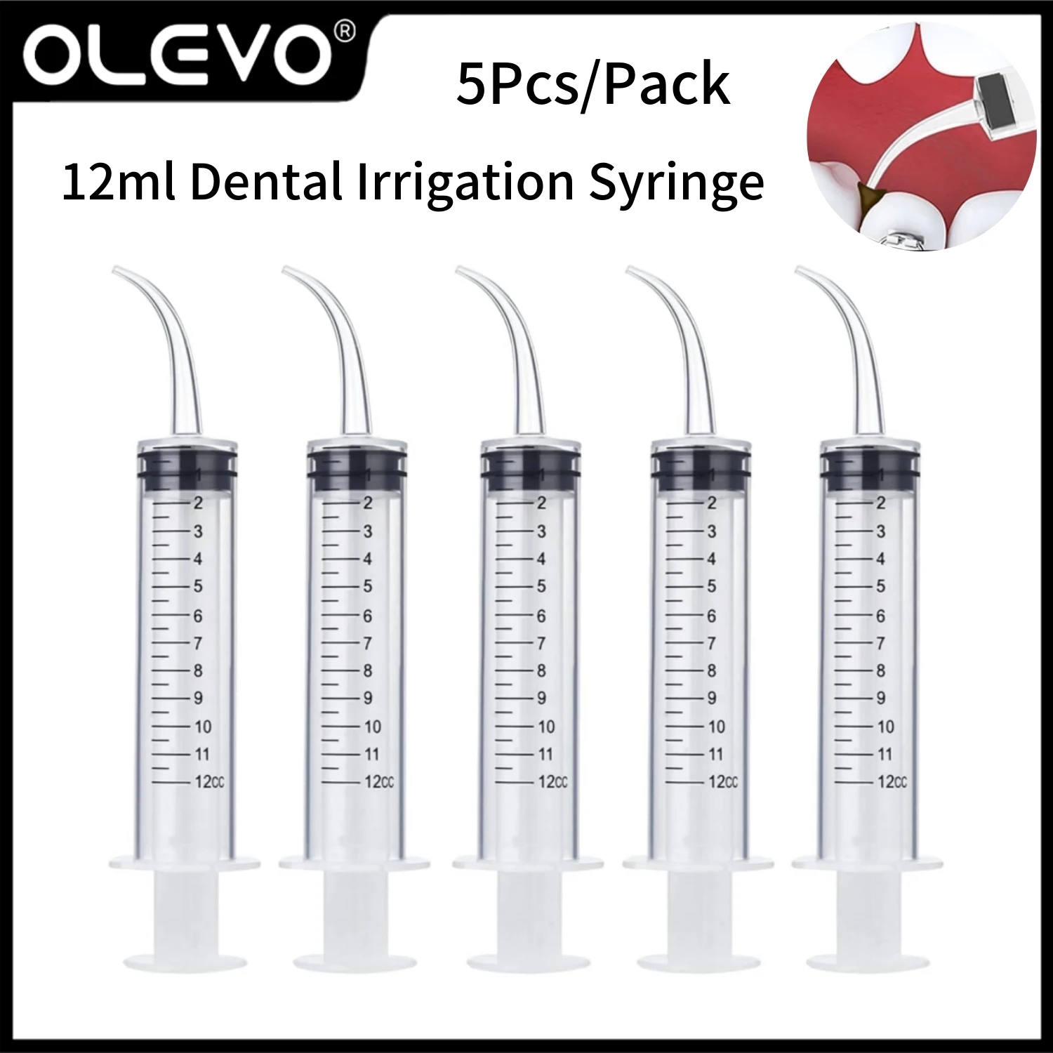 Dental Syringe 12ml Disposable Irrigation Syringe with Curved Tip for Oral Hygiene Care Tip Diameter 1.9mm Dentistry Instruments