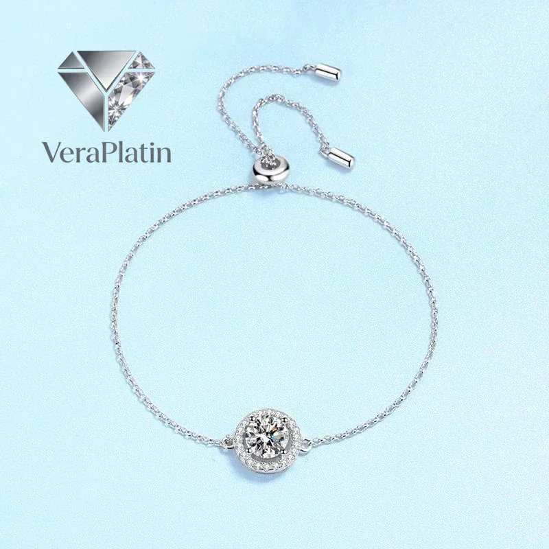 

ВераПлатин Подарок на день рождения для дочери: браслеты из белого золота 18 карат для женщин, свадебные, с муассанитом 1 карат, платина PT950, для девушки, на День святого Валентина