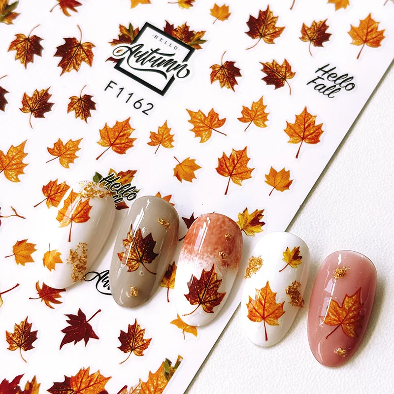 3d Stickers Autumn Winter Dry Red Gold Brown Maples Leaves Nail Art Decals Stickers For Nails Art Manicures Tips Decorations
