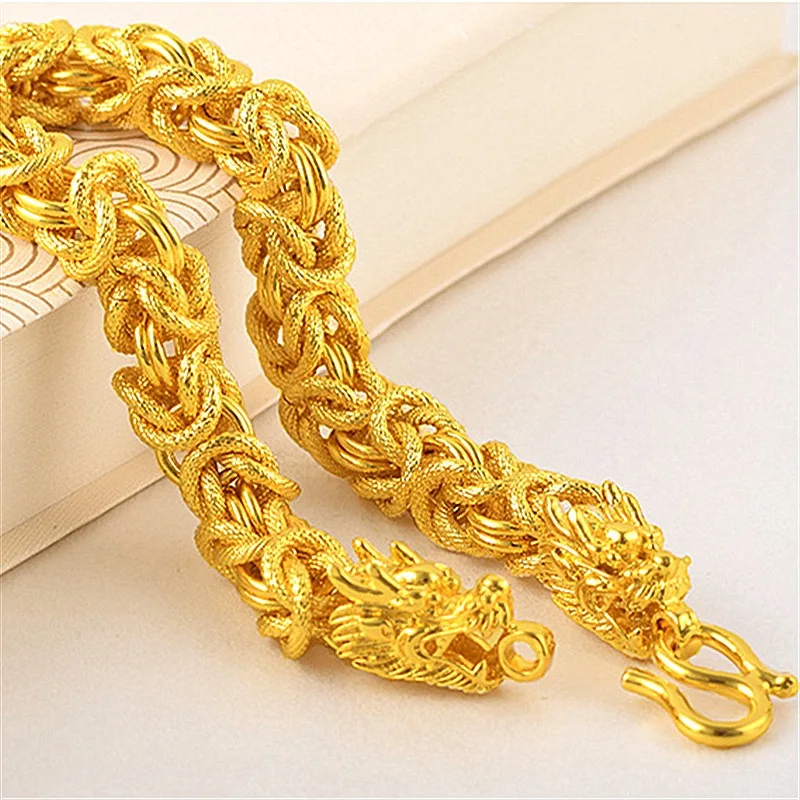 24K pure gold hollowed-out men's bracelet, double dragon head men's bracelet, gold jewelry