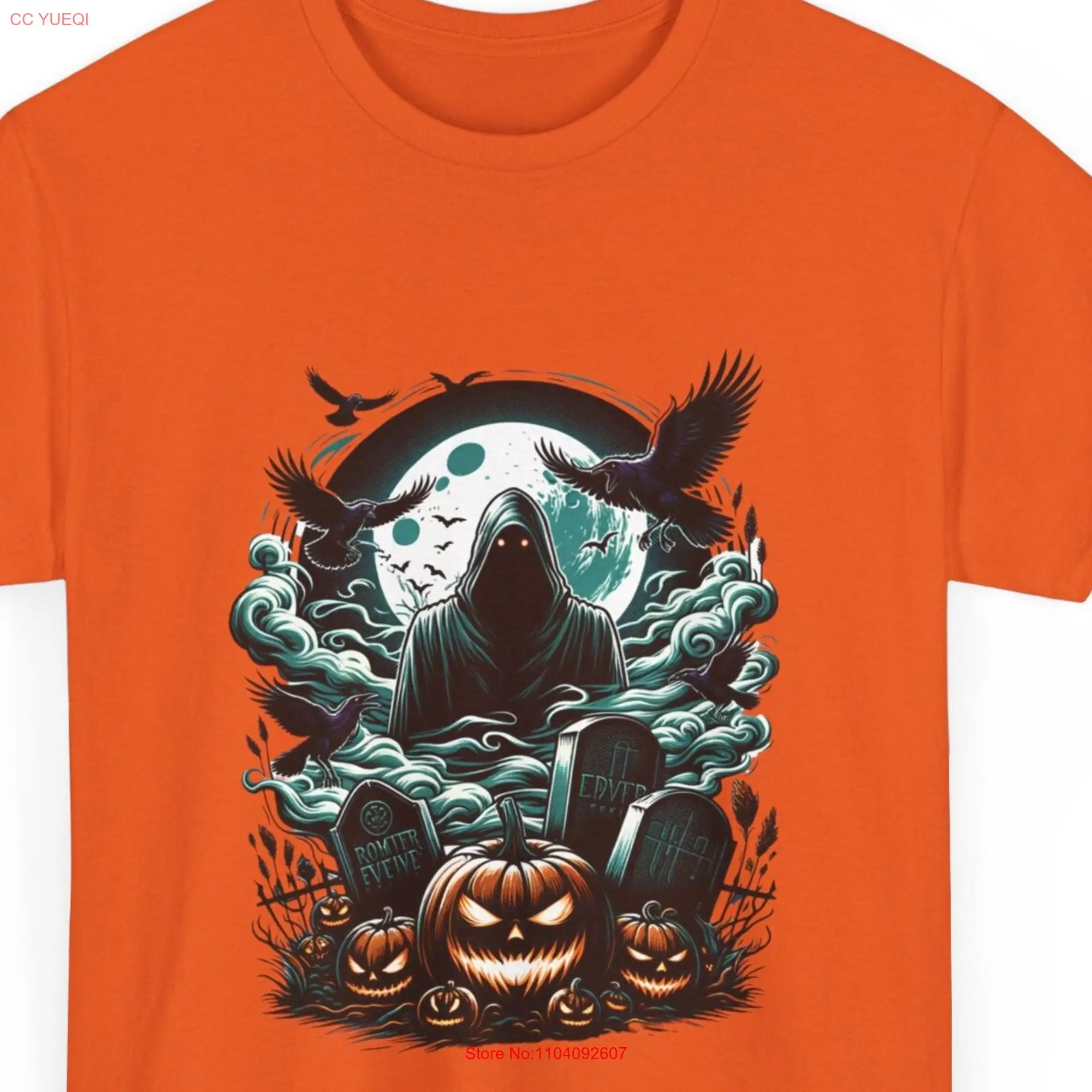 Halloween Cemetery Pumpkins T Shirt 100 Cotton Scary Enchanted Costume Spooky Season Outfit long or short sleeves