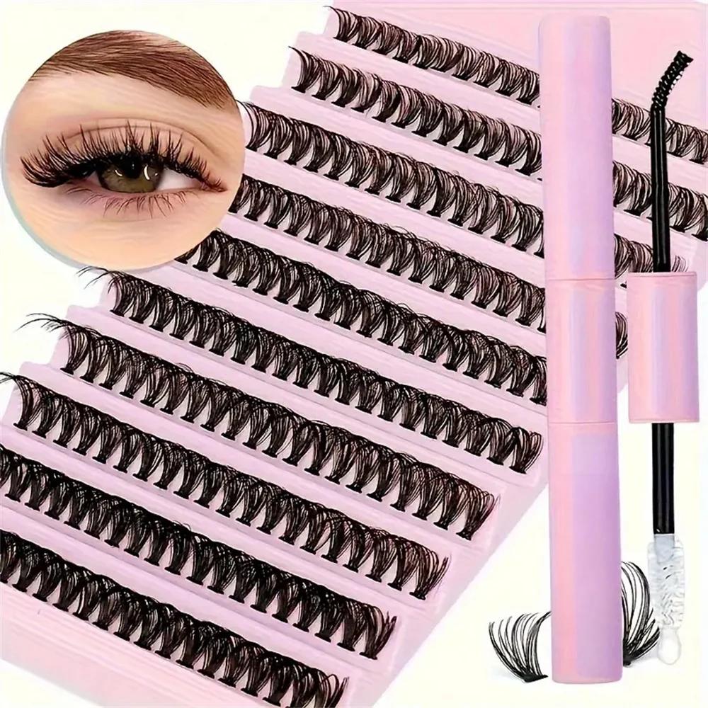 Single Cluster False Eyelashes Set with Eyelash Glue, 200 Sets of Natural Curling Eyelash Extension Accessories, Eye Makeup Accessories