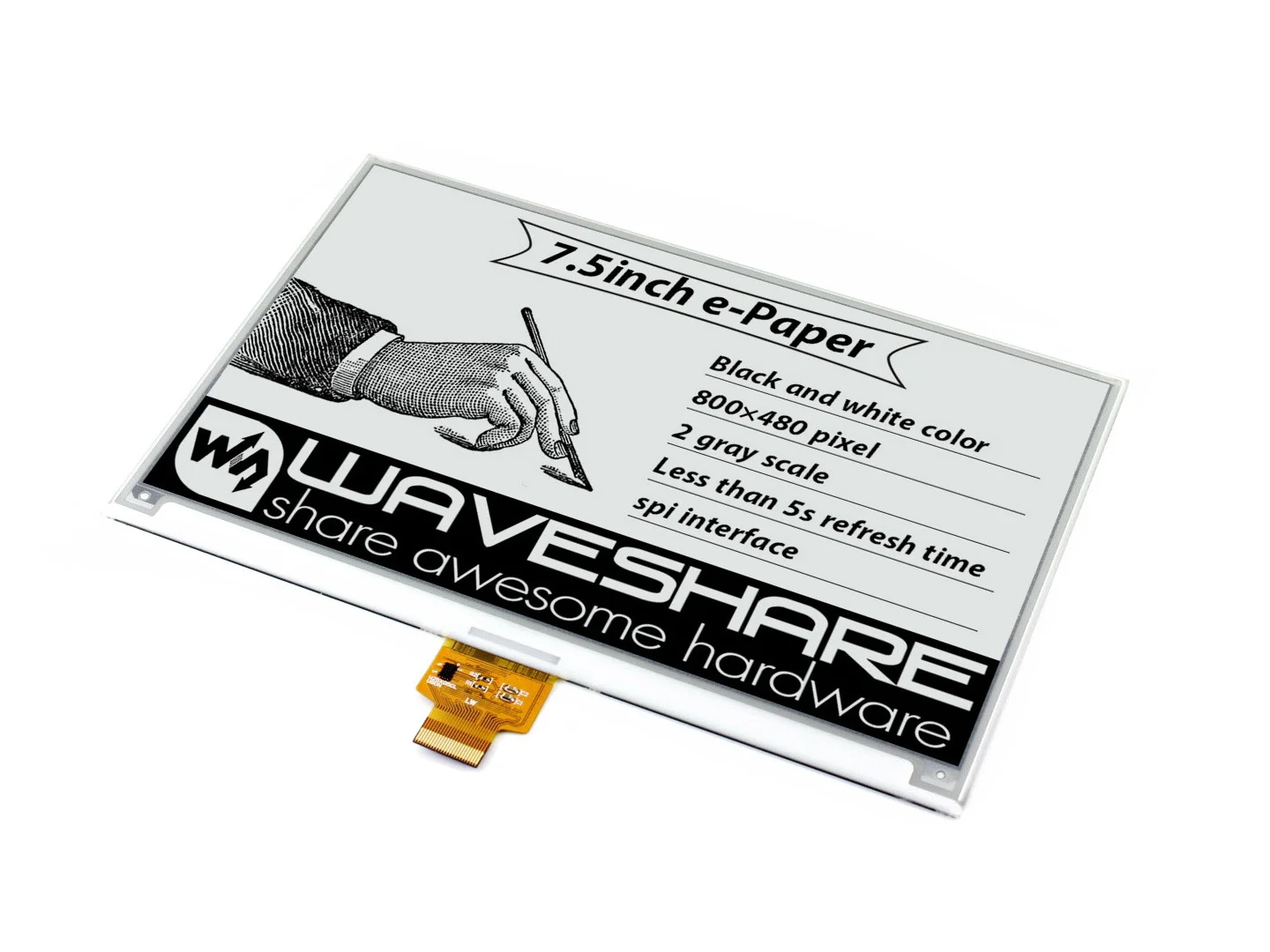 Waveshare 7.5inch E-Ink E-Paper Display HAT for Raspberry Pi 800*480 Resolution with Embedded Controller